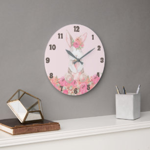 Relógio Grande Enfermeiro de Bebês Floral Rosa