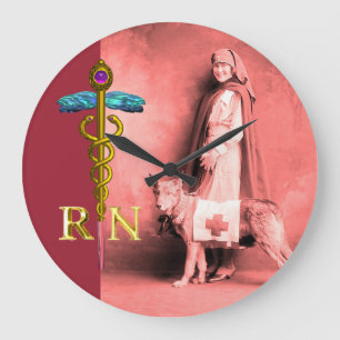 Relógio Grande ENFERMEIRO E CACHORRO DE RESGATE/Caduceus RN Emble