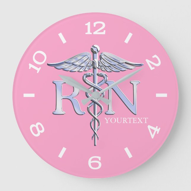 Relógio Grande Enfermeiro RN Caduceus Monograma Estilo de Discage (Frente)