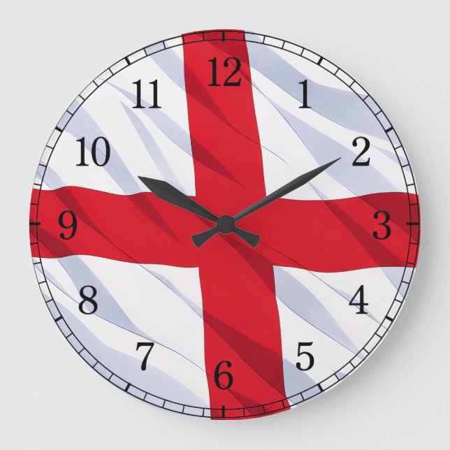 Relógio Grande England Flag Wall Clock — Waving Flag Design (Frente)