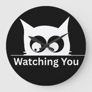 Relógio Grande Engraçado Gato Observando Você Fofo Minimalista