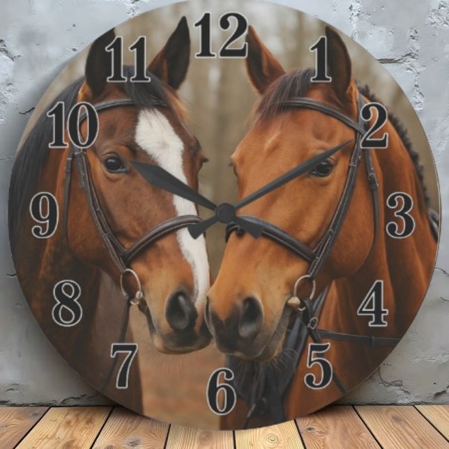 Relógio Grande Equestrian pair of horses rustic countryside style (Criador carregado)
