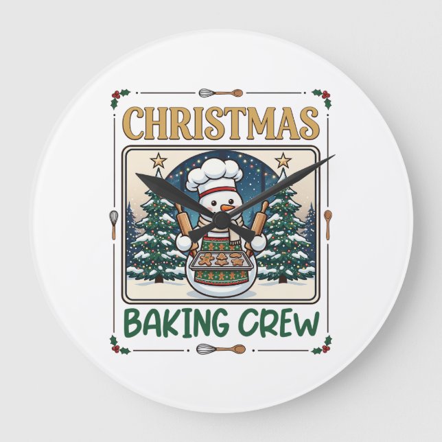 Relógio Grande Equipe de Confeitaria de Natal Boneco de Neve Chef (Frente)