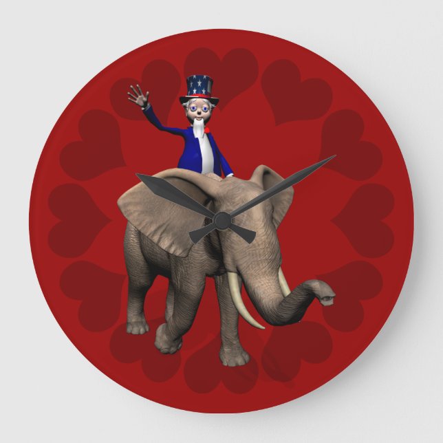 Relógio Grande Equitação do tio Sam no elefante (Frente)
