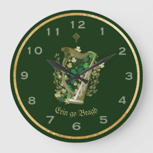 Relógio Grande Erin Go Bragh Irish Harp Wall Clock