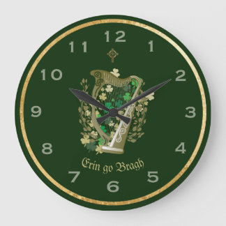 Relógio Grande Erin Go Bragh Irish Harp Wall Clock