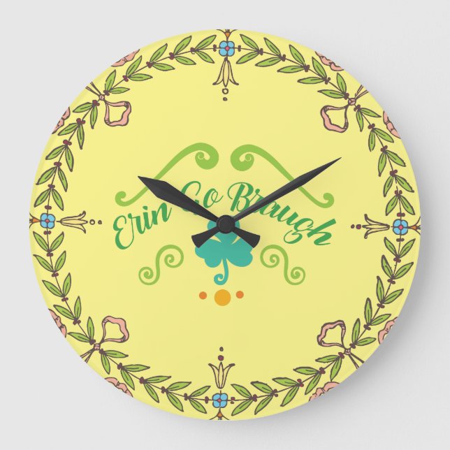 Relógio Grande Erin Go Braugh Irish Folk Art Weath (Frente)