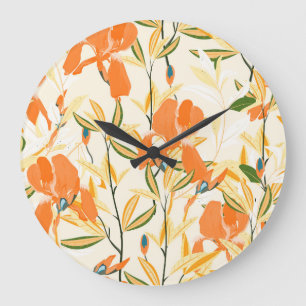 Relógio Grande Erris de laranja: padrão floral uniforme