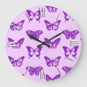 Relógio Grande Esboço da borboleta, rosa-orquídea e violeta