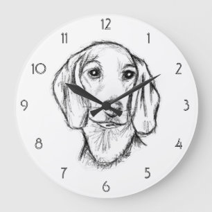 Relógio Grande esboço desenhado à mão de dachshund cachorro filho