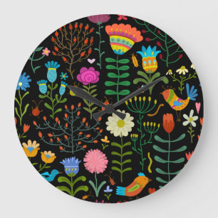 Relógio Grande Esboço floral, padrão artístico perfeito.