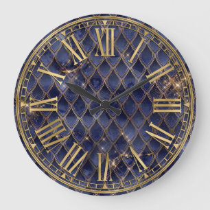 Relógio Grande Escamas de Dragão Azul Marinho Ombre e Dourado Bri
