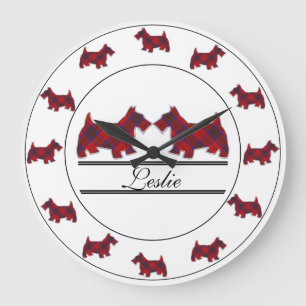Relógio Grande Escocês Clan Leslie Red Tartan Scottie Dogs