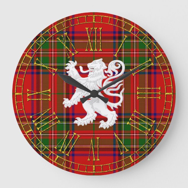 Relógio Grande Escocês Lion Rampant em Tartan (Frente)
