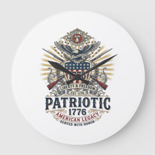 Relógio Grande Escudo de Batalha Patriótico 1776 Símbolo Inspirad