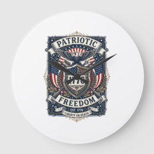 Relógio Grande Escudo de Batalha Patriótico 1776 Símbolo Inspirad