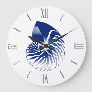 Relógio Grande Escudo do nautilus - azuis marinhos e branco