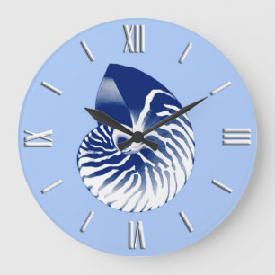 Relógio Grande Escudo do nautilus - marinho, branco & luz - azul