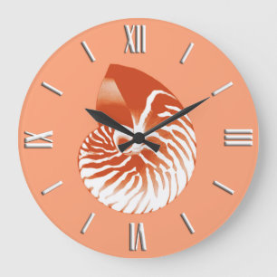 Relógio Grande Escudo do nautilus - terracotta e branco