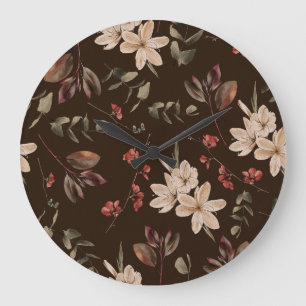 Relógio Grande Escuro Floral Boêmico: Padrão Sem Água