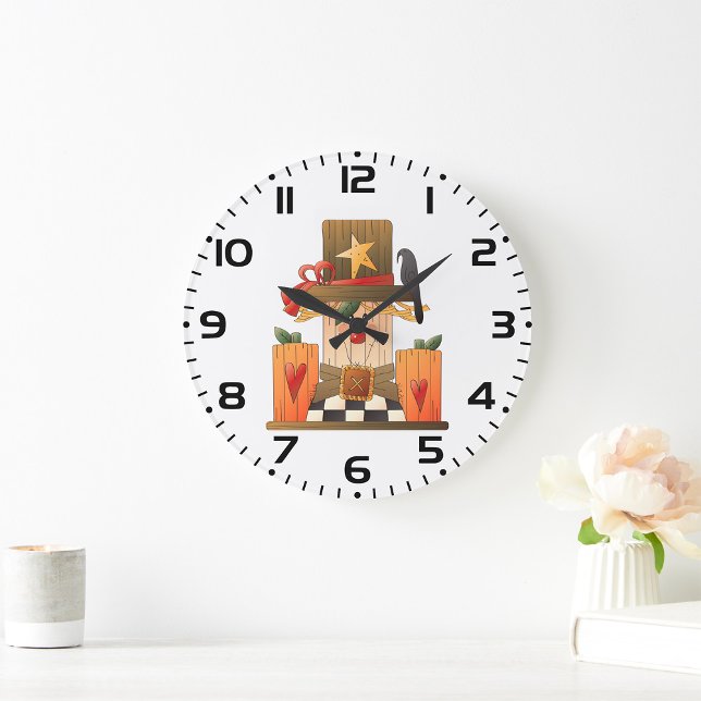 Relógio Grande Espantalho Russo com Pumpkins e Corvo (Criador carregado)