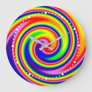 Relógio Grande Espiral Colorida do Arco-íris sem Números Ilusão