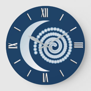 Relógio Grande Espiral da Lua de Prata, azul escuro