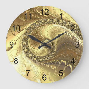 Relógio Grande Espiral Metálico Dourado Fractal Moderno
