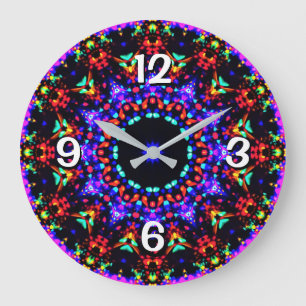 Relógio Grande Esplêndido Padrão de Caleidoscópio Azul Colorido