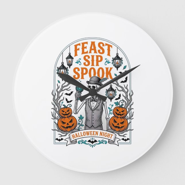 Relógio Grande Esqueleto da Festa de Abóbora Halloween Bebida Esp (Frente)