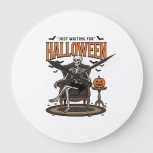 Relógio Grande Esqueleto de Halloween Só Esperando Divertido Vint