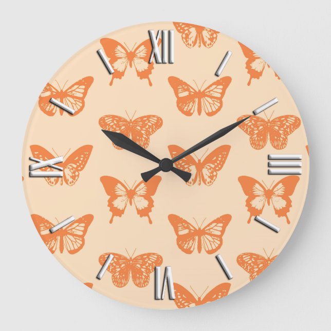Relógio Grande Esquema da borboleta, laranja de coral (Frente)