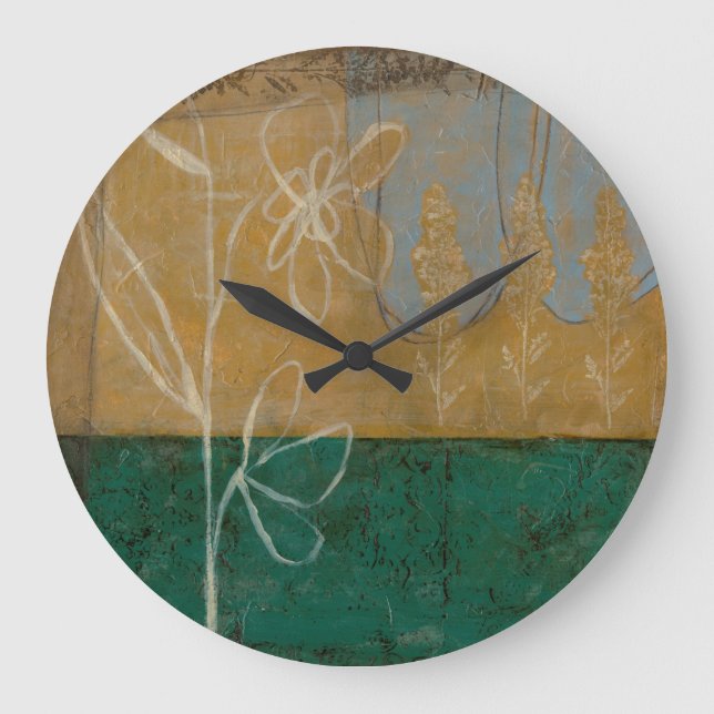 Relógio Grande Esquema Floral com flor e plantas (Frente)
