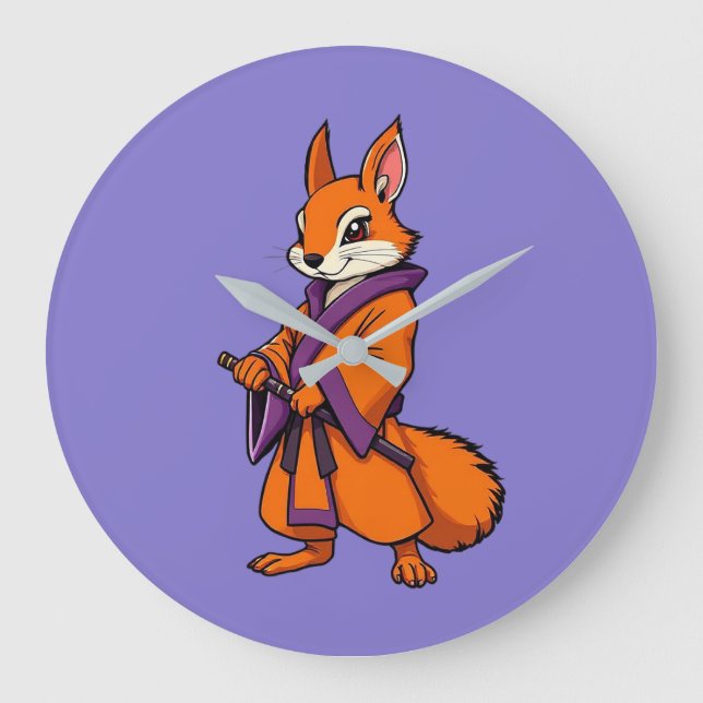 Relógio Grande Esquilo Samurai Japonês Fofo (Frente)