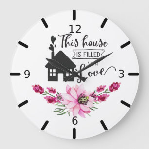 Relógio Grande Esta Casa Está Cheia De Amor - Floral