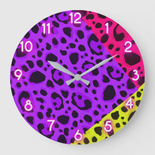Relógio Grande Estampa Animal Selvagem Neon Funky Leopardo Guepar