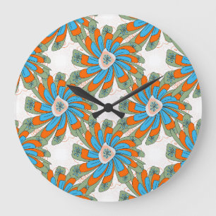Relógio Grande Estampa Textil Abstrata Floral Raster