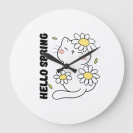 Relógio Grande Estética Minimalista Olá Primavera Gato & Margarid