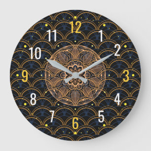 Relógio Grande Estilo Art Déco Vintage - Geométrico Preto Dourado
