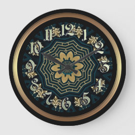 Relógio Grande Estilo Asiático Dourado e Verde