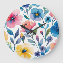Relógio Grande Estilo de Aquarela Clock Floral