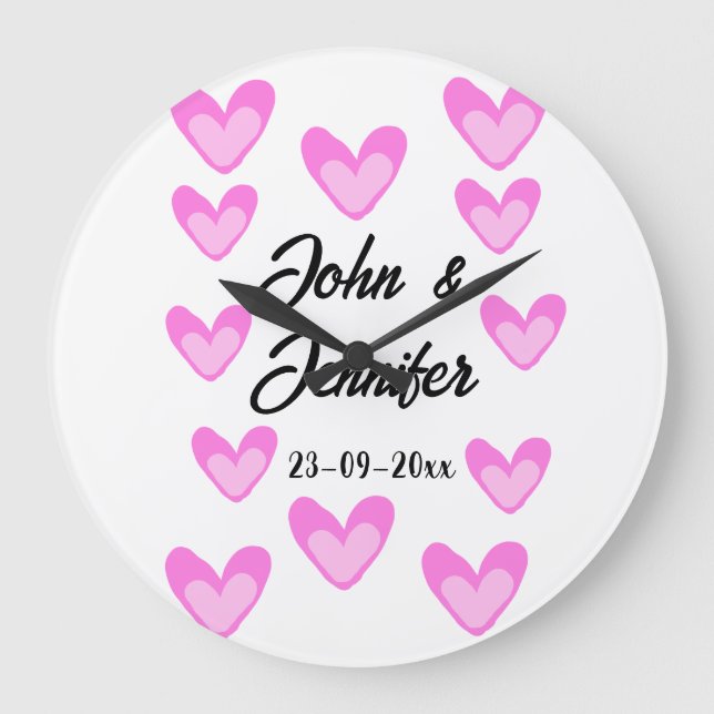 Relógio Grande estilo de texto simples e branco, coração de pinto (Frente)