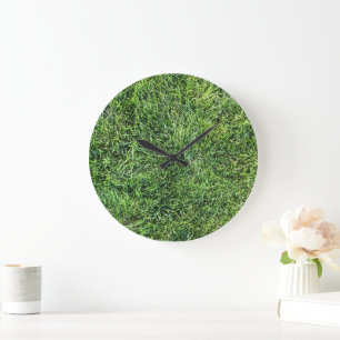 Relógio Grande Estilo de textura real de grama verde engraçado di