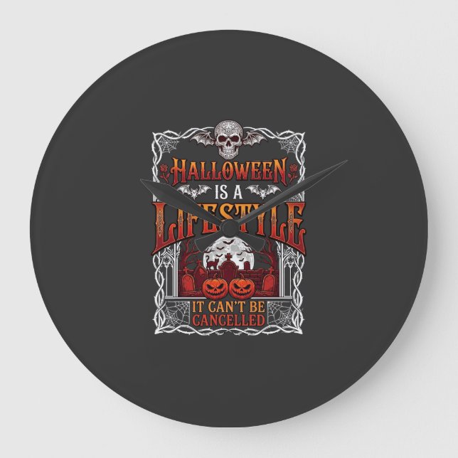 Relógio Grande Estilo de Vida de Halloween Morcego Crânio Cemitér (Frente)
