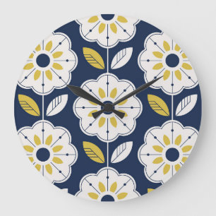Relógio Grande Estilo Escandinavo Floral Padrão Invisível