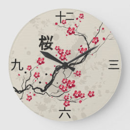 Relógio Grande Estilo Oriental Sakura Cherry Blossom Art