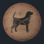 Relógio Grande Estilo Russo de Silhouette de Toe Negro<br><div class="desc">Relógio de Parede do Coonhound Lover. A design de madeira é impressa,  não madeira real.</div>