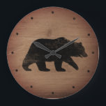 Relógio Grande Estilo Russo do Urso Grizzly<br><div class="desc">Relógio de Parede do Urso Grizzly. A design de madeira é impressa,  não madeira real.</div>