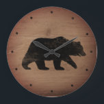 Relógio Grande Estilo Russo do Urso Grizzly<br><div class="desc">Relógio de Parede do Urso Grizzly. A design de madeira é impressa,  não madeira real.</div>
