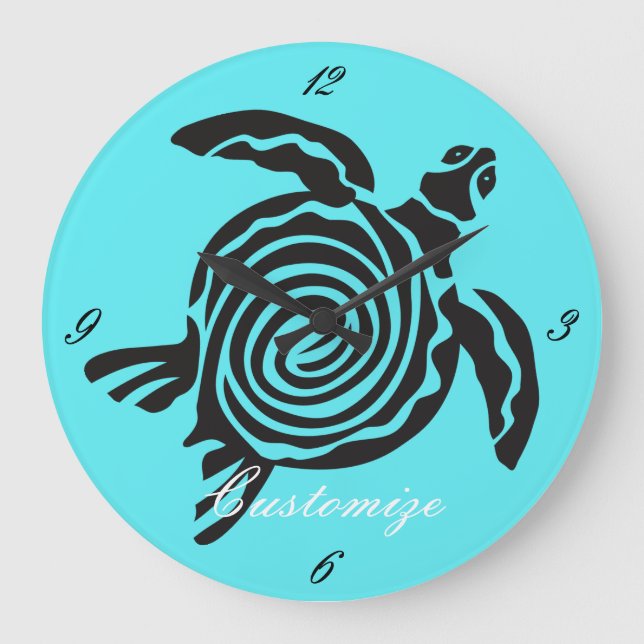 Relógio Grande Estilo Tribal Turtle Thunder_Cove (Frente)
